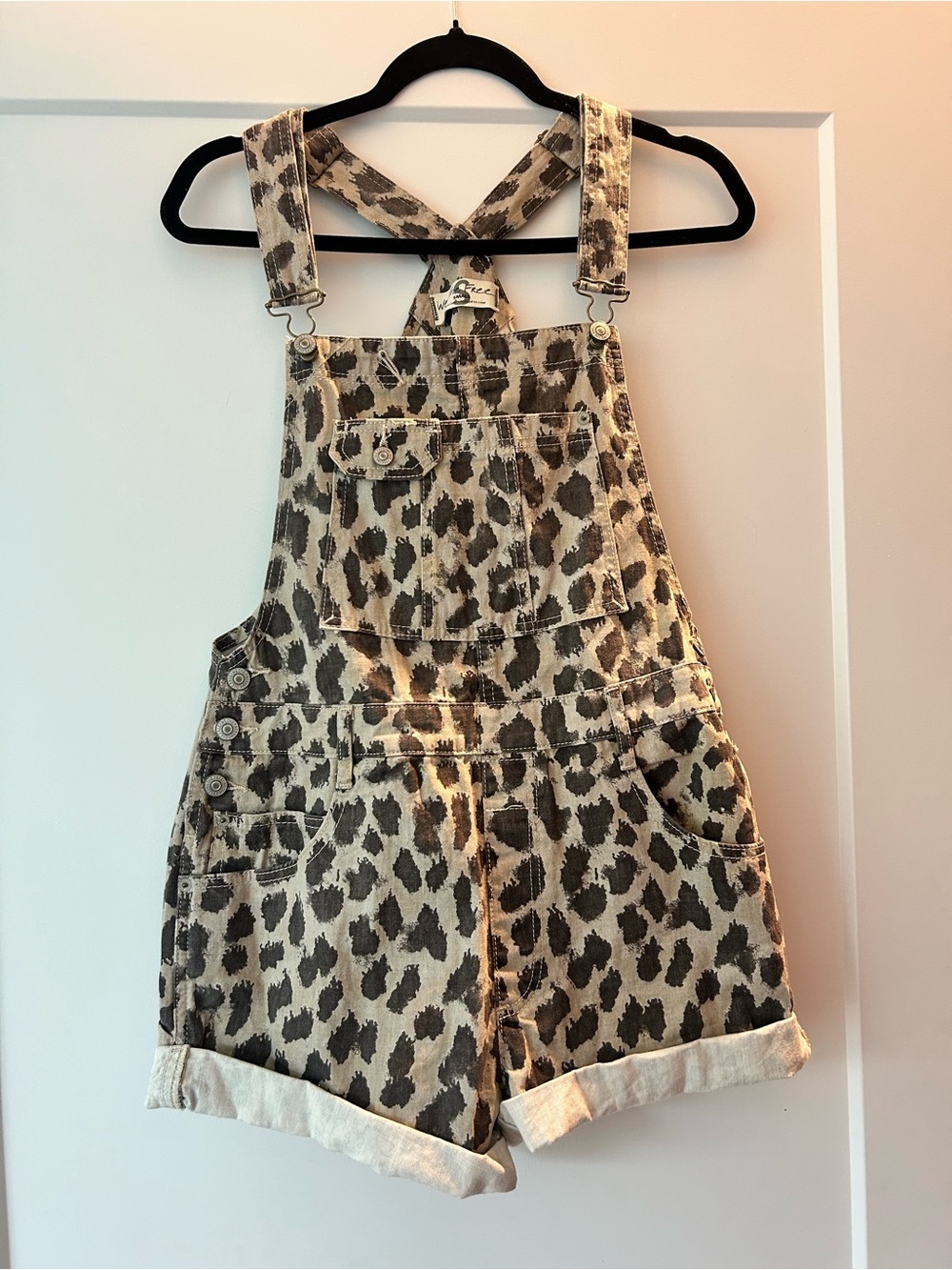 Free People Animal Print Baggy Shortall Shorts Jumper Overalls - Size Small - Picture 5 of 8